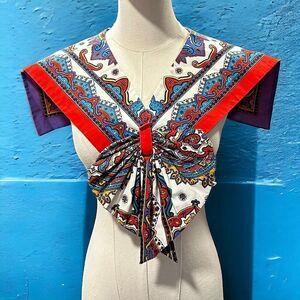 Vintage Style Paisley Detachable Dickey Sailor Collar Oversized Bow Multicolor